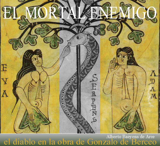 Detalle del Folio 16 del cdice ALBELDENSE del Escorial. Eva acepta el higo que le ofrece la serpiente.
