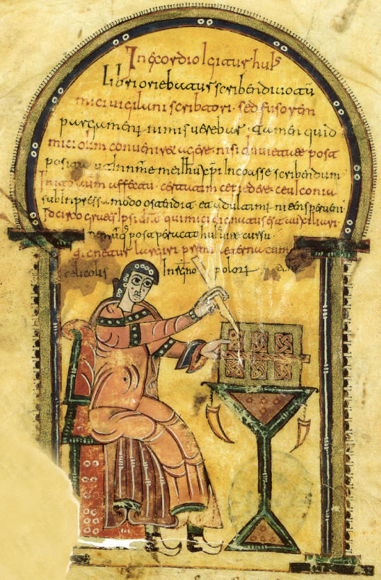 Vigila en su scriptorium.Códice Albeldense o Vigilano. Seguir enlace para saber más de este códice.
