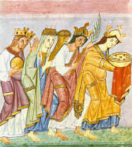 Evangeliario di Ottone III. Scuola di Reichenau, sec. X. Monaco, Bayerische Staatsbibliotek, Ms. Lat. 4453, c. 23 v. - (clic para ampliar datos)