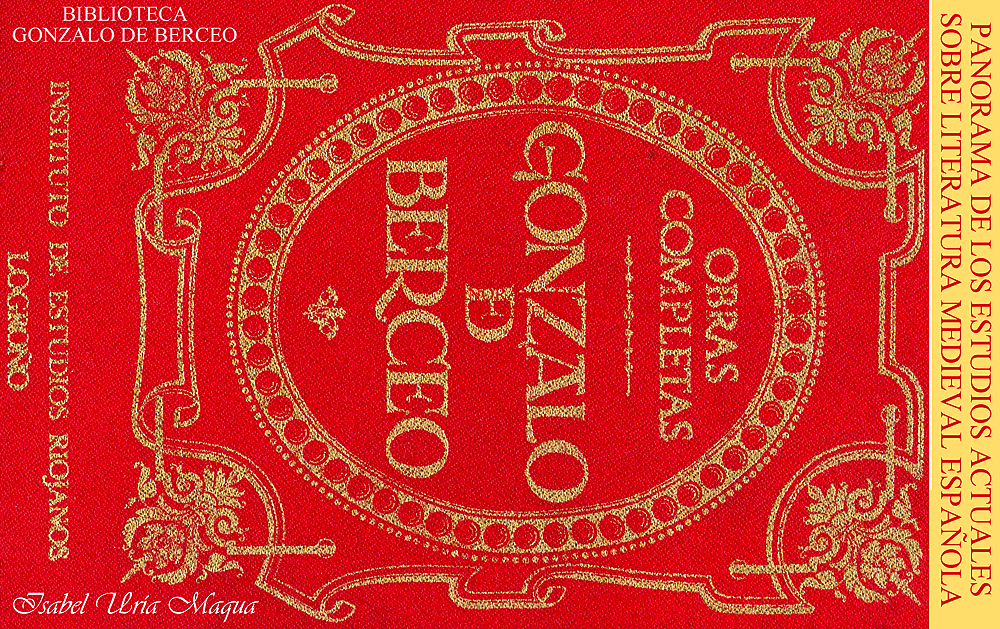 Portada en tela de la 2 edicin de las Obras completas de Gonzalo de Berceo, 1974. Publicacin del IER (Instituto de Estudios Riojanos). 