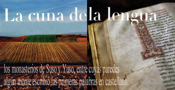 Tierras de labrantío en San Millán de la Cogolla y página del Becerro Galicano de la biblioteca de Yuso.Ambas fotografías son obra de Alfredo Cáliz y  la composición del editor de la página. 