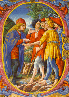 Liberale da Verona, 'los vendimiadores'; Gradual, 1470. Cor. 5, c.s.r. Siena, Libreria Piccolomini.