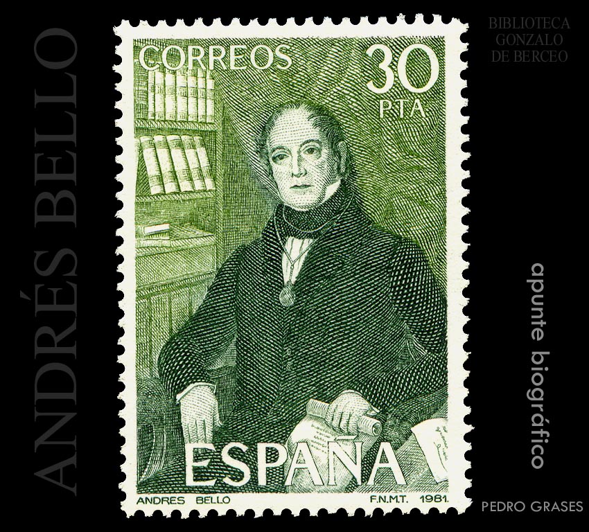 Sello dedicado a Andrés Bello por la Fabrica Nacional de Moneda y Timbre de España 