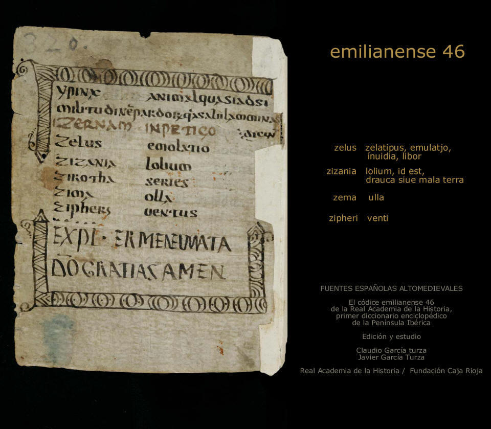 A la izquierda, folio 320 del cdice 912 de San Gall; a la derecha, trascribimos algunas voces que se relacionan en el cdice Emilianense 46.