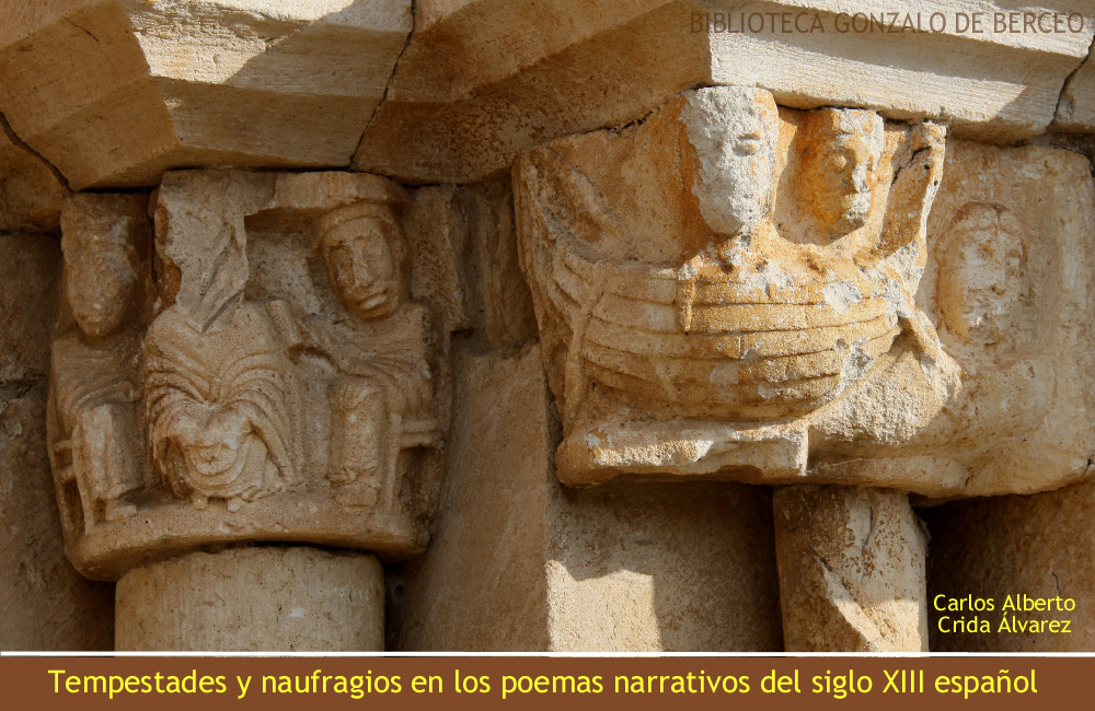 Iglesia románica de San Pantaleón de Losa (Burgos). Capiteles de la portada que representan posiblemente escenas del Diluvio