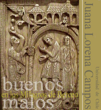 Marfl de la arqueta de San Milln. En el se representa el primer milagro, la expulsin del demonio de la casa del senador Honorio en Parpalinas. El demonio apedrea a San Milln.