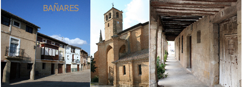 Calles de la villa de Bañares, y en el centro la iglesia ojival de la Santa Cruz (s.XV - XVI).