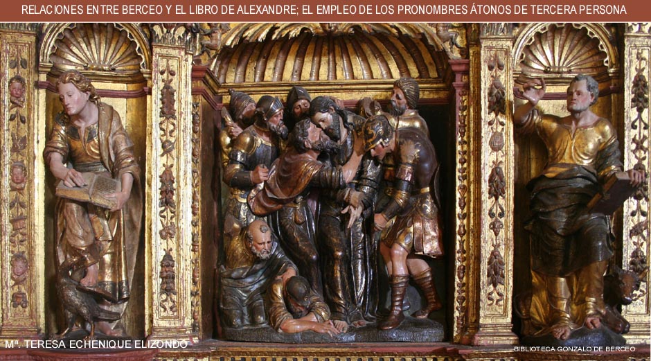 El Retablo Mayor (detalle)  dedicado a los Santos Juanes en Gran (La Rioja). Se trata de una obra de gran riqueza ornamental, realizado entre 1545 y 1556, a base de motivos platerescos y excelentes relieves en los que se tallaron figuras bien articuladas, llenas de movimiento. Entre los artistas que intervinieron en la construccin del retablo figuran, probablemente, Natura Borgon como artfice de la arquitectura del banco, Bernal Forment y Juan de Beaugrant en la escultura, y Francisco de Lubiano en la policroma.