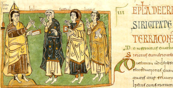 Códice Albeldense. IV Concilio de Toledo. Isidoro de Sevilla y otros obispos.
