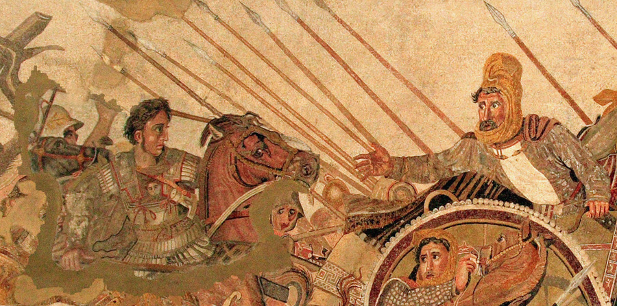 Hemos recreado la cercanía física entre Alejandro (izda.) y Darío III en la batalla de Issos. Detalle del mosáico hallado en La casa del Fauno en Pompeya