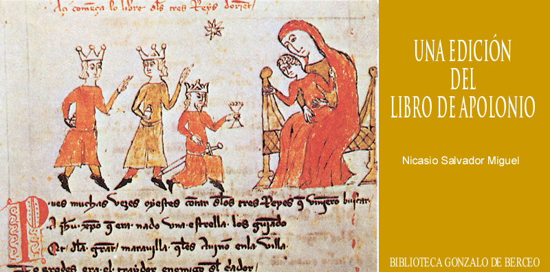 Adoración de los Reyes Magos, de un manuscrito del Libro de Apolonio del siglo XIV.