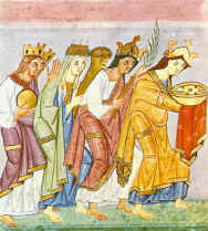 Evangeliario di Ottone III. Scuola di Reichenau, sec. X. Monaco, Bayerische Staatsbibliotek, Ms. Lat. 4453, c. 23 v. - (clic para ampliar datos)