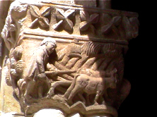 Capitel del claustro del Monasterio de Santa Mara La Real de Nieva (Segovia). Representa parte de un calendario agrcola en el ala este. Gtico siglo XV,es un raro ejemplo de decoracin romnica tardia.(Monumento Nacional el Claustro y la Portada Norte el 19 de junio de 1920)