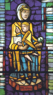 Vidriera de Santiago Barrio Solórzano, colocada en la ventana del altar mayor de la iglesia de Estollo